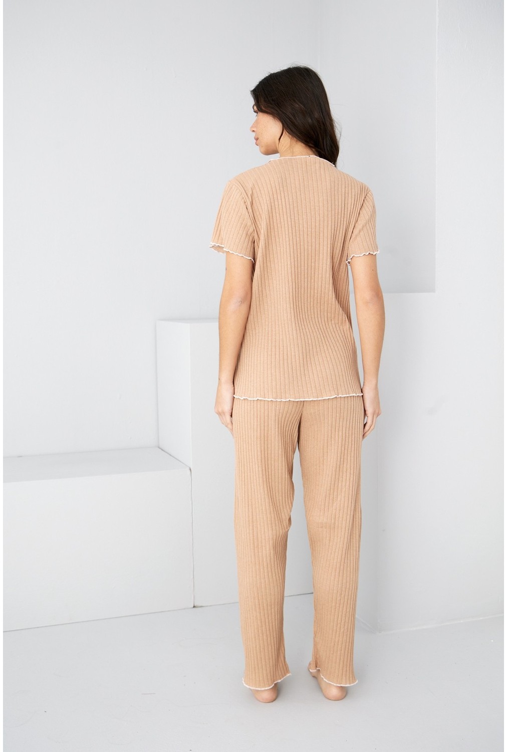 Siyah İnci Saks Mevsimlik Ince Fiyonklu Pijama TAKIM7879 görsel 3