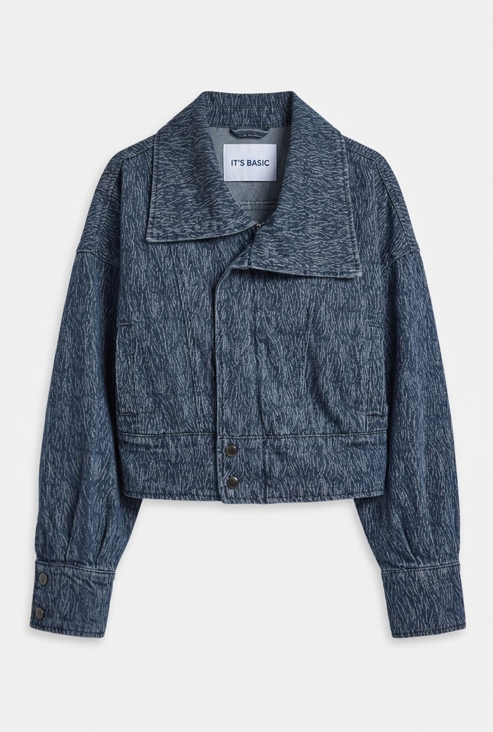 It's Basic Kadın Mavi 9W6-197 Crop Kruvaze Özel Kumaş Tasarım Denim Ceket görsel 2