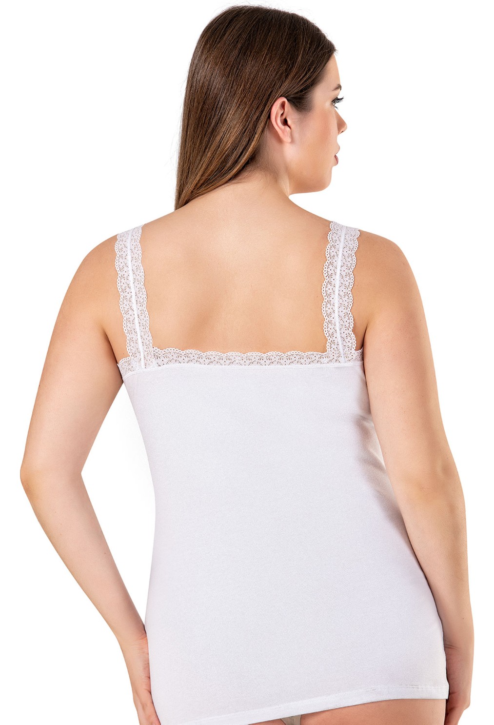 Özkan Underwear Özkan 26802 6'lı Paket Kadın Pamuklu Yakası Dantel Detaylı Kalın Askılı Esnek Rahat Büyük Beden Atlet görsel 3