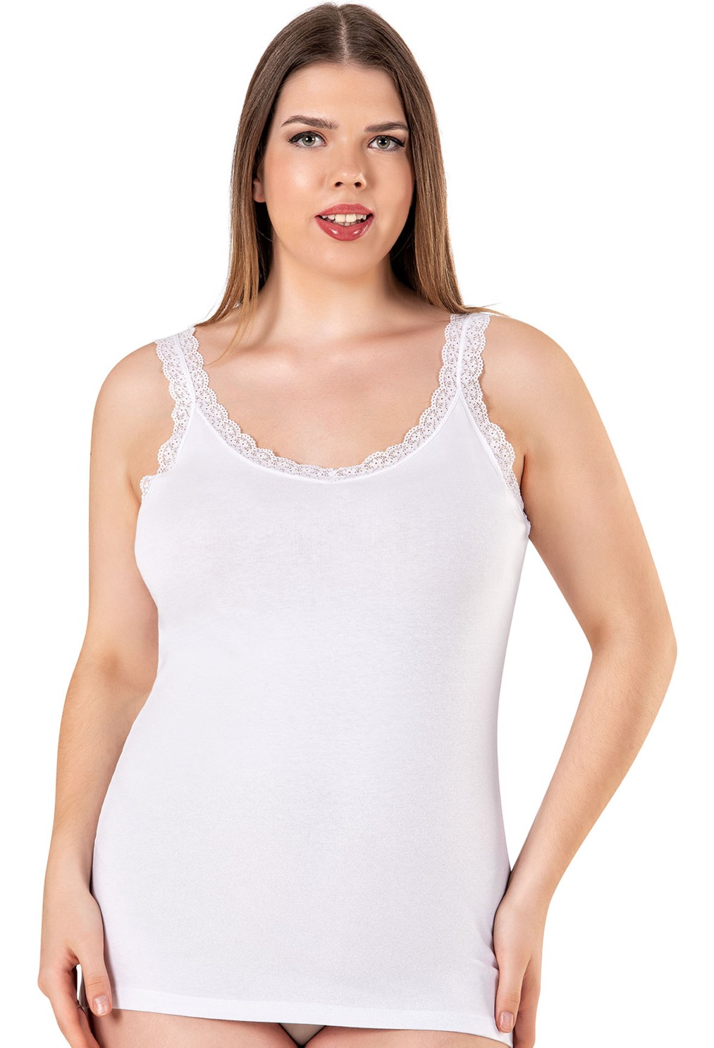 Özkan Underwear Özkan 26802 6'lı Paket Kadın Pamuklu Yakası Dantel Detaylı Kalın Askılı Esnek Rahat Büyük Beden Atlet görsel 4