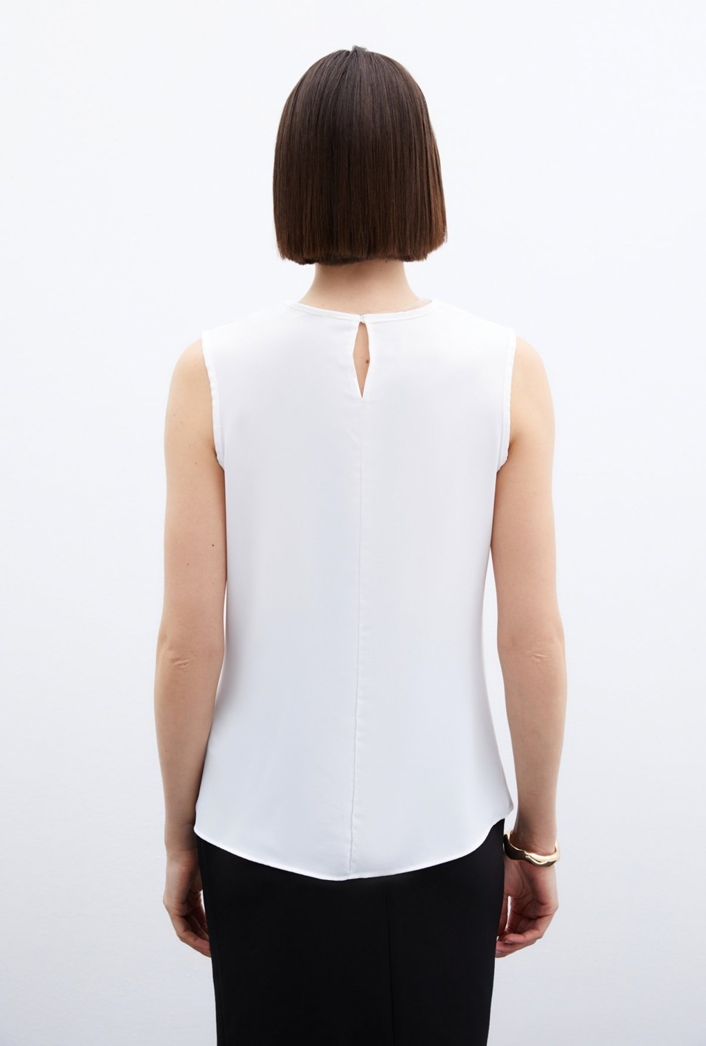 Sateen Degaje Yaka Kolsuz Bluz - Ekru görsel 5