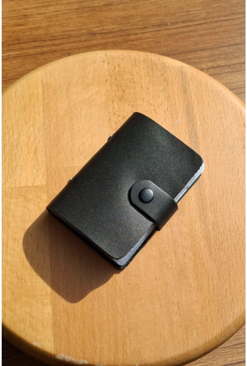 MAT DERİ Erkek Kartlık Hakiki Deri 10 - 20 Şeffaf Bölmeli Mini Kartlık Kartvizitlik 9.5 x 7.5 cm Taba Eskitme görsel 5