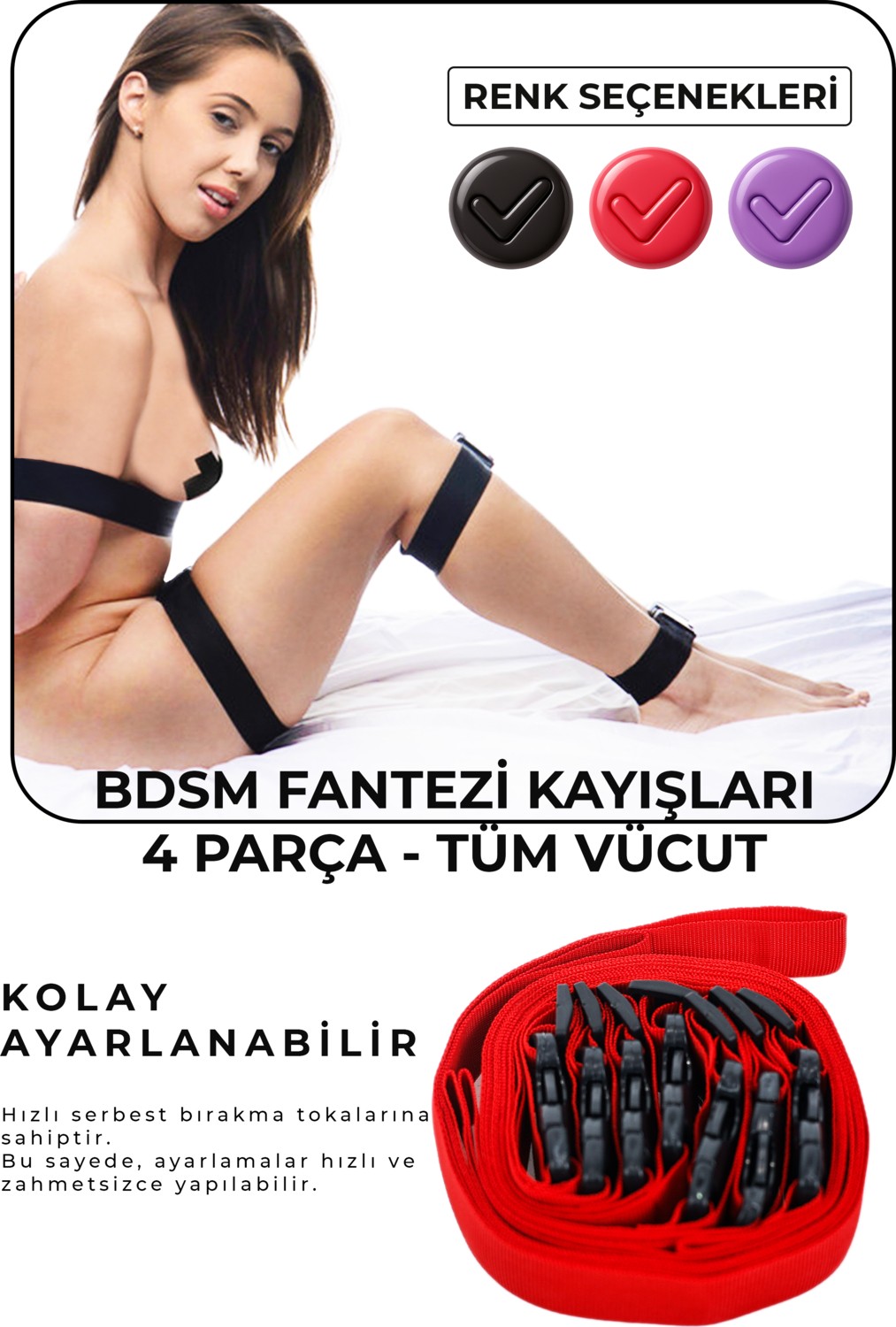 Heleni Siyah 4 Parça Bdsm Vücut Aksesuarı, Fantazi Sex Aleti