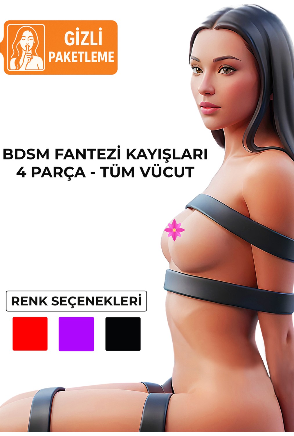 Heleni Siyah 4 Parça Bdsm Vücut Aksesuarı, Fantazi Sex Aleti görsel 4