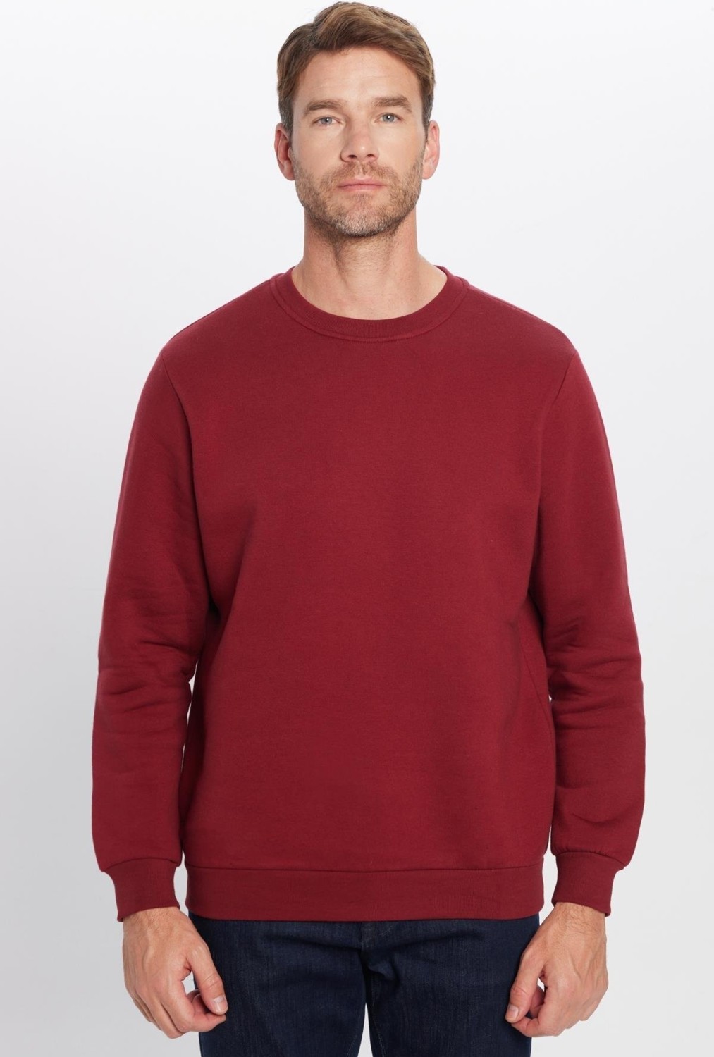 Tudors Unisex Relax Fit Rahat Kesim Pamuklu 3 İplik İçi Polarlı Basic Bordo Bisiklet Yaka Sweatshirt görsel 3