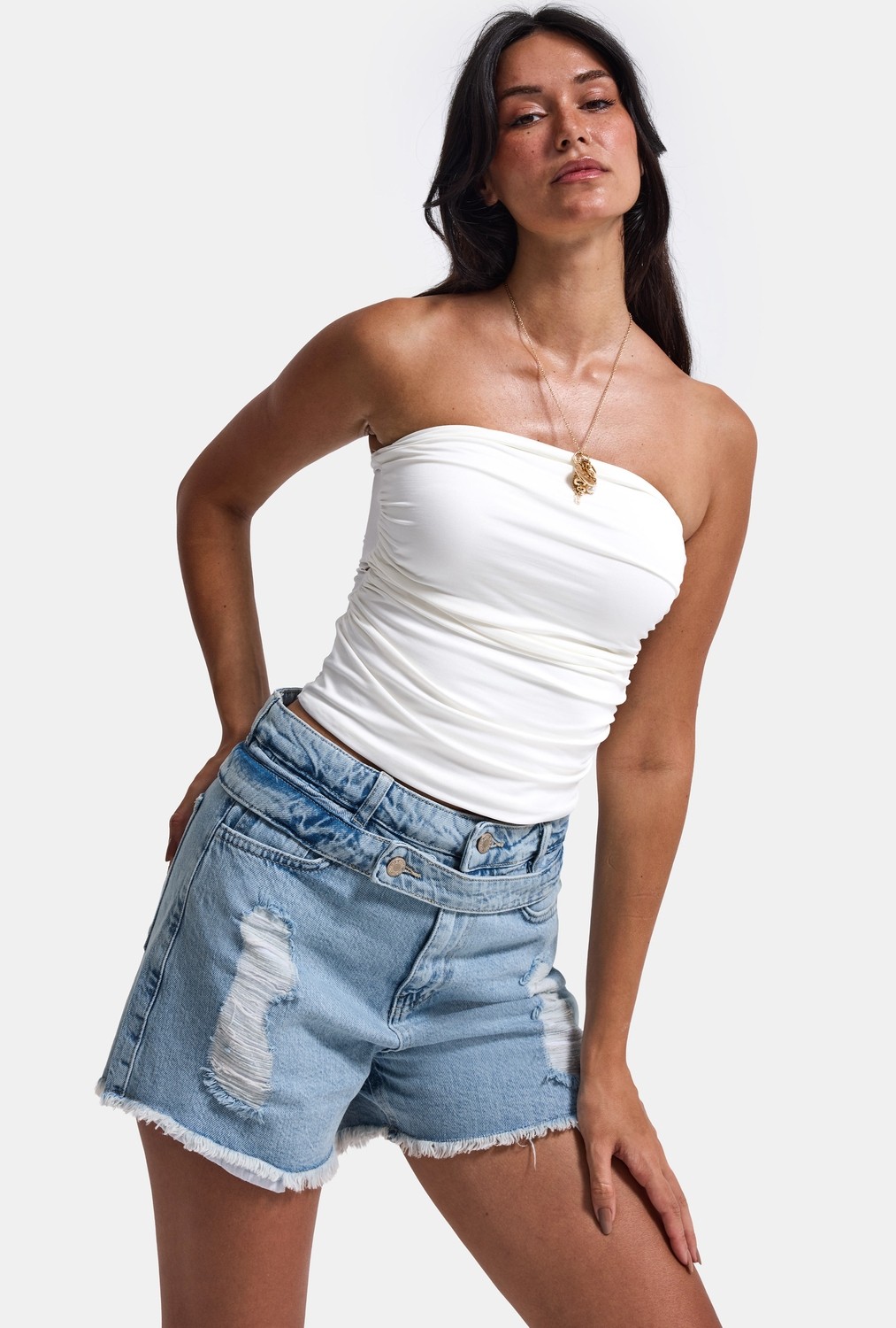 It's Basic Kadın Kot Rengi 11s6-3 Relax Mom Kemer Detaylı Tasarım Denim Şort
