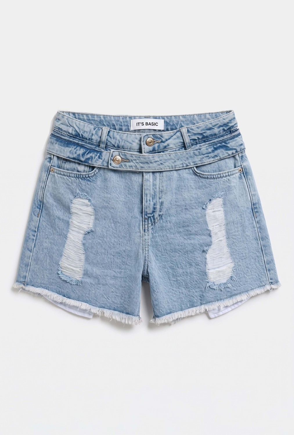 It's Basic Kadın Kot Rengi 11s6-3 Relax Mom Kemer Detaylı Tasarım Denim Şort görsel 2