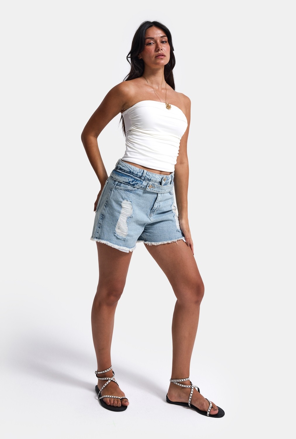It's Basic Kadın Kot Rengi 11s6-3 Relax Mom Kemer Detaylı Tasarım Denim Şort görsel 4