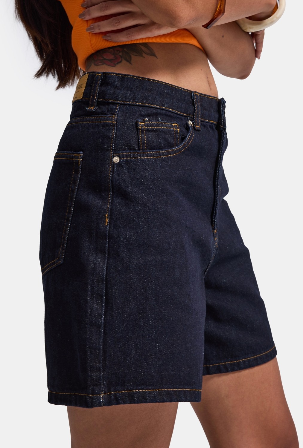 It's Basic Kadın İndigo Selvedge Diana 7s6-50 Relax Mom Fit Denim Şort