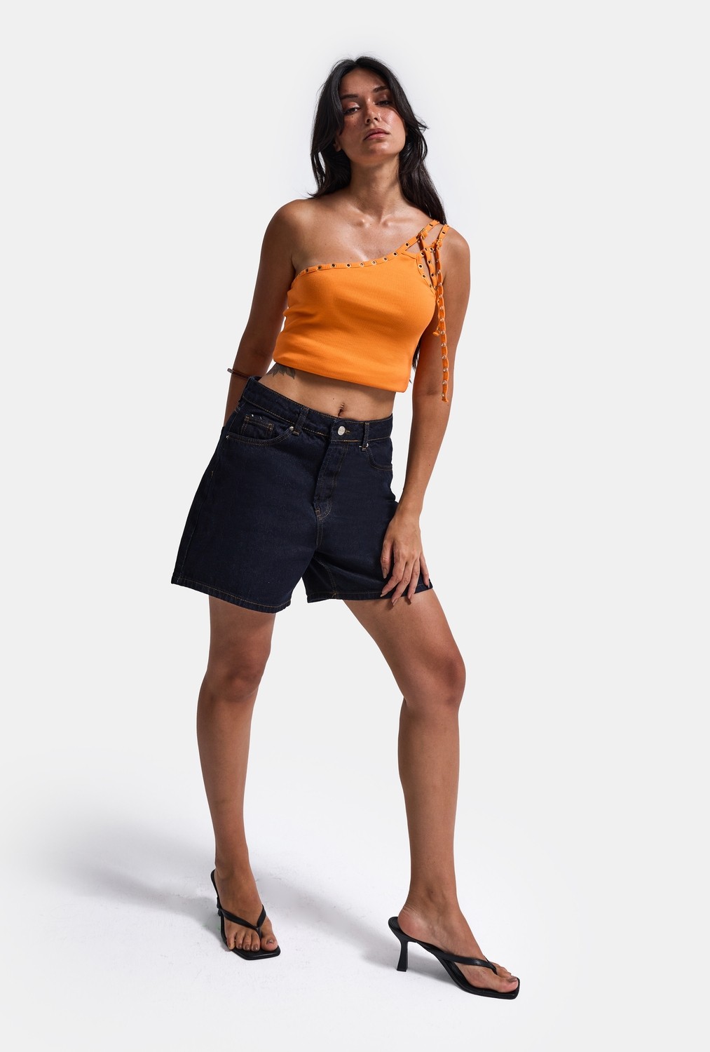 It's Basic Kadın İndigo Selvedge Diana 7s6-50 Relax Mom Fit Denim Şort görsel 7
