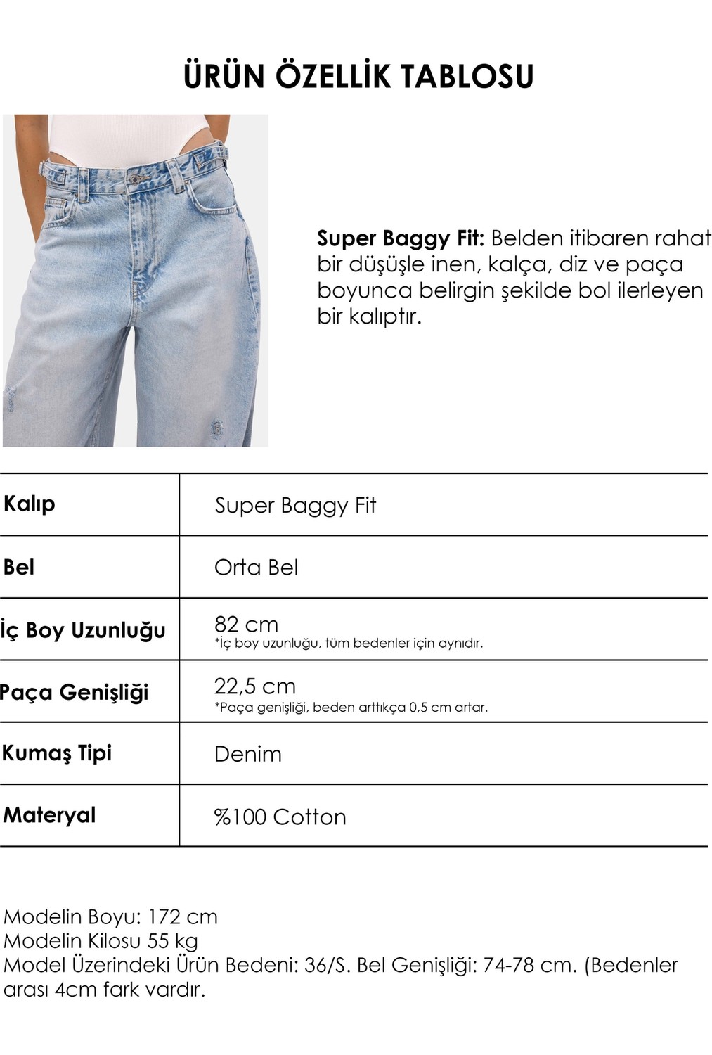 It's Basic Kadın Açık Kot 4s6-32 Süper Baggy Fit Denim Jean görsel 7