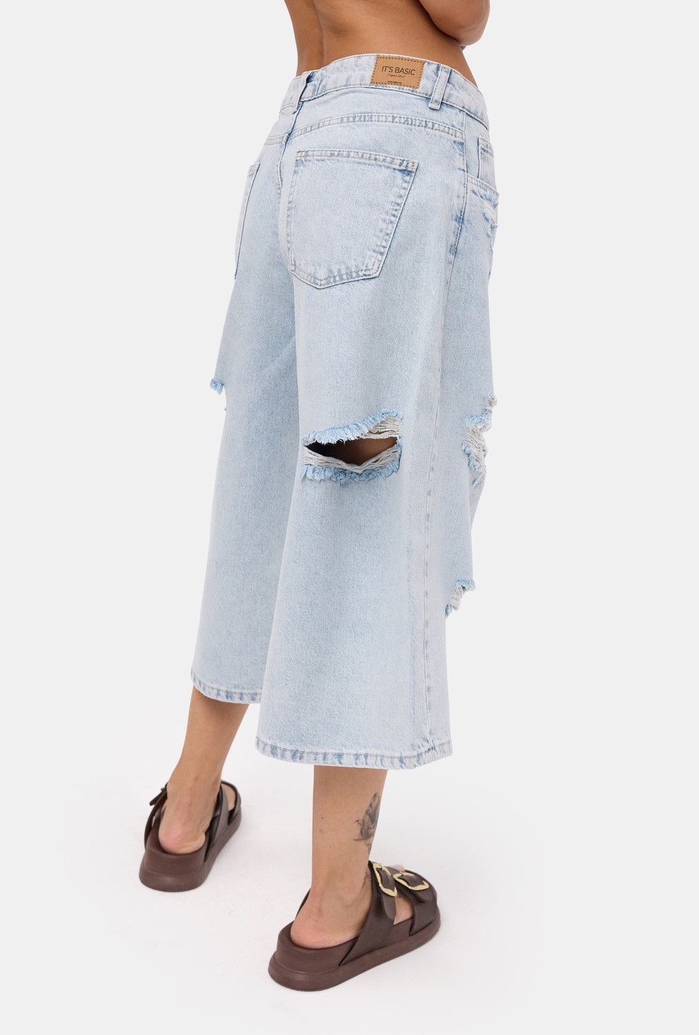It's Basic Kadın Ice 12s6-3 Süper Baggy Fit Bermuda Denim Jort görsel 2