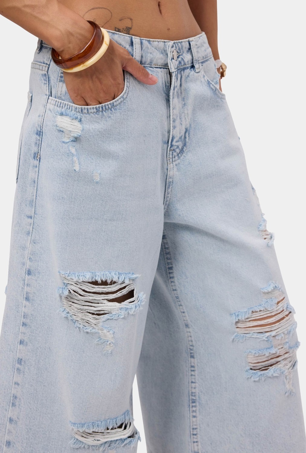 It's Basic Kadın Ice 12s6-3 Süper Baggy Fit Bermuda Denim Jort görsel 3