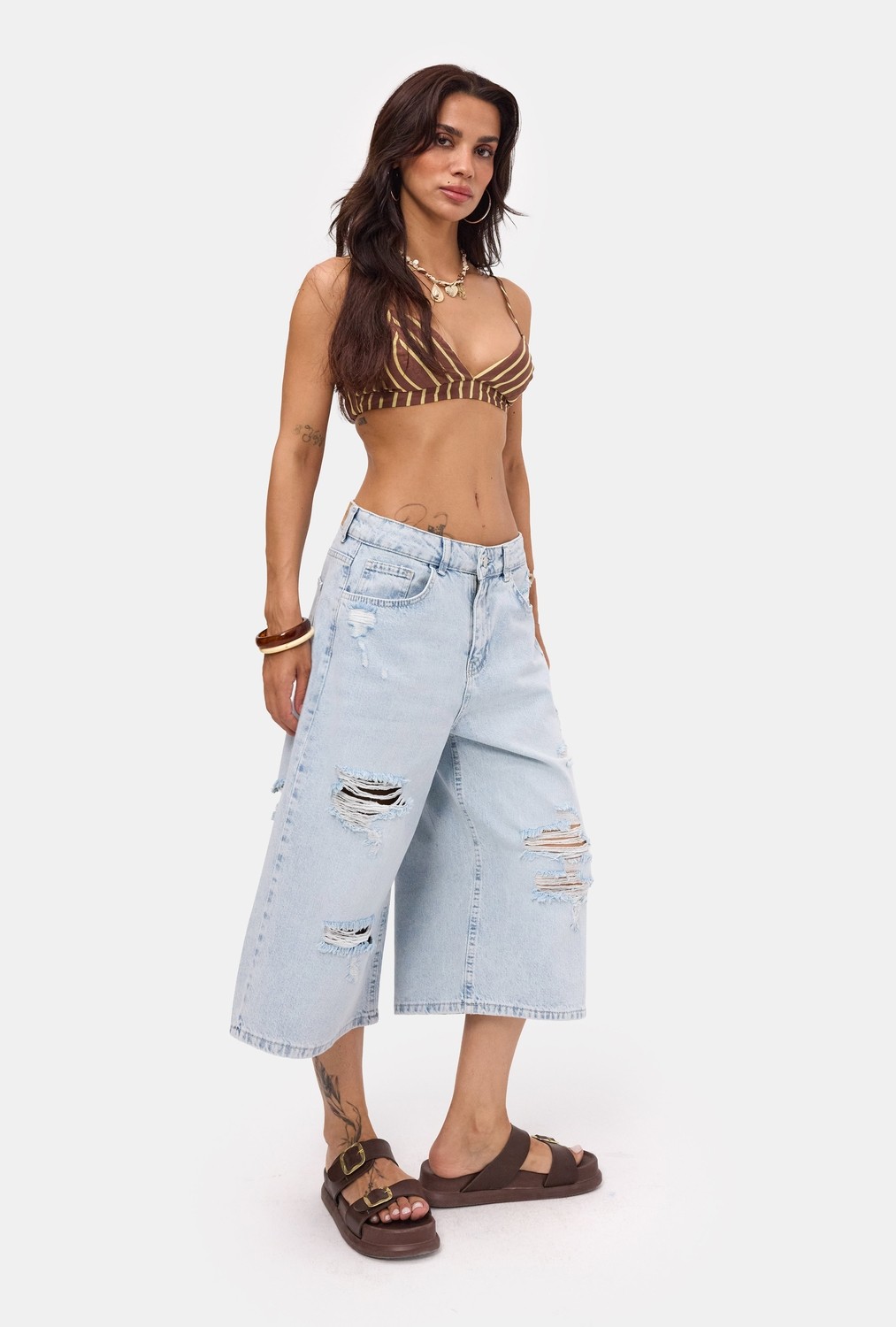 It's Basic Kadın Ice 12s6-3 Süper Baggy Fit Bermuda Denim Jort görsel 5