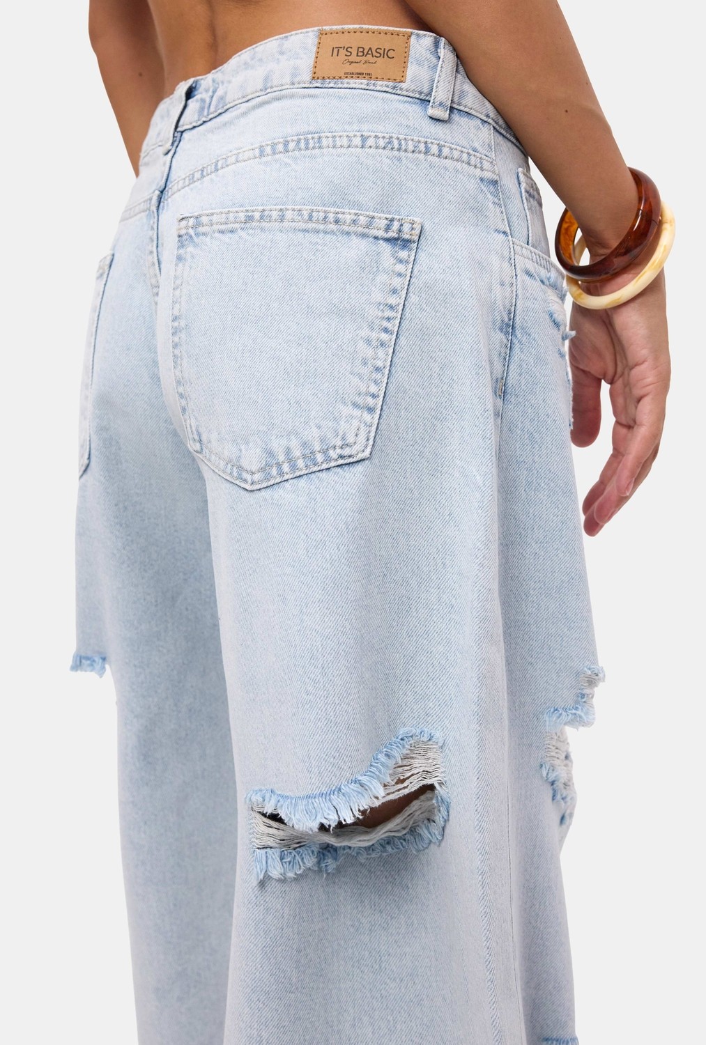 It's Basic Kadın Ice 12s6-3 Süper Baggy Fit Bermuda Denim Jort görsel 7