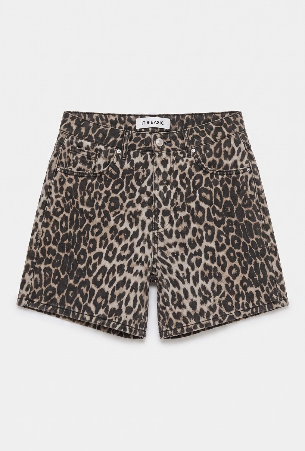 It's Basic Kadın Leopar 1W6-26 Midi Relax Fit Denim Şort görsel 5