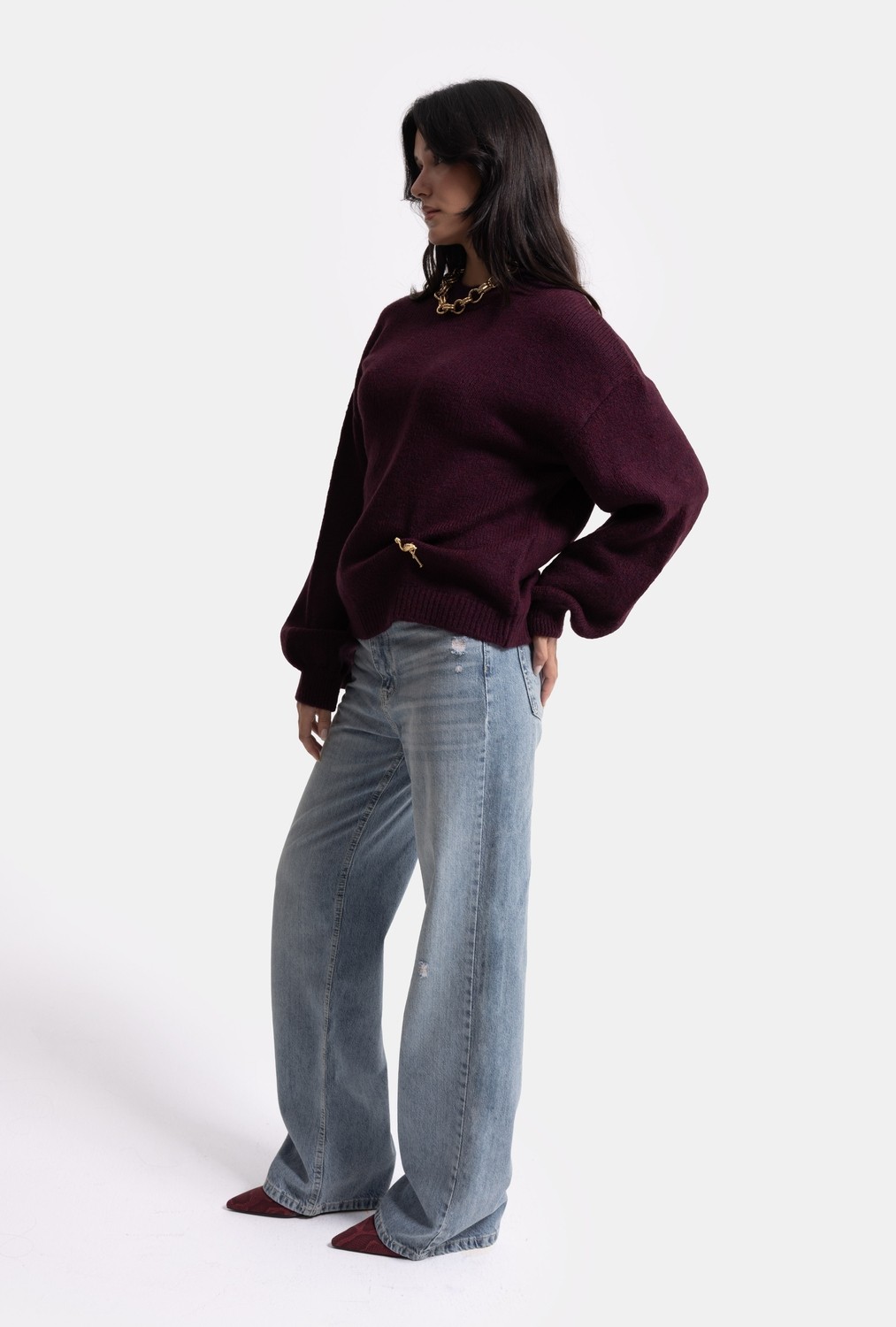 It's Basic Kadın Vizon W6-111 Oversize Aksesuar Detaylı Tasarım Triko Kazak görsel 5