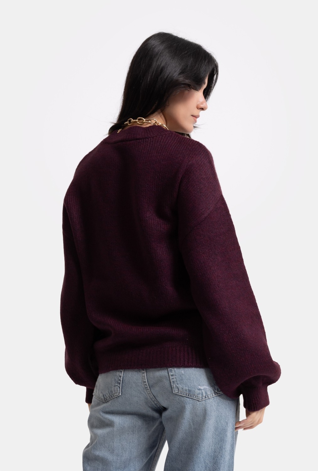 It's Basic Kadın Vizon W6-111 Oversize Aksesuar Detaylı Tasarım Triko Kazak görsel 7