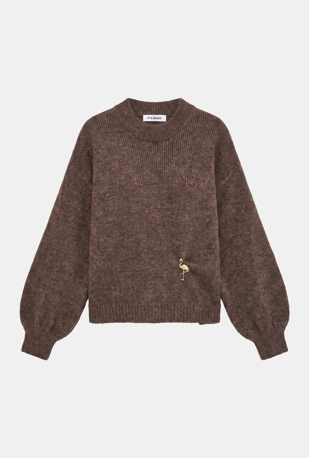 It's Basic Kadın Vizon W6-111 Oversize Aksesuar Detaylı Tasarım Triko Kazak