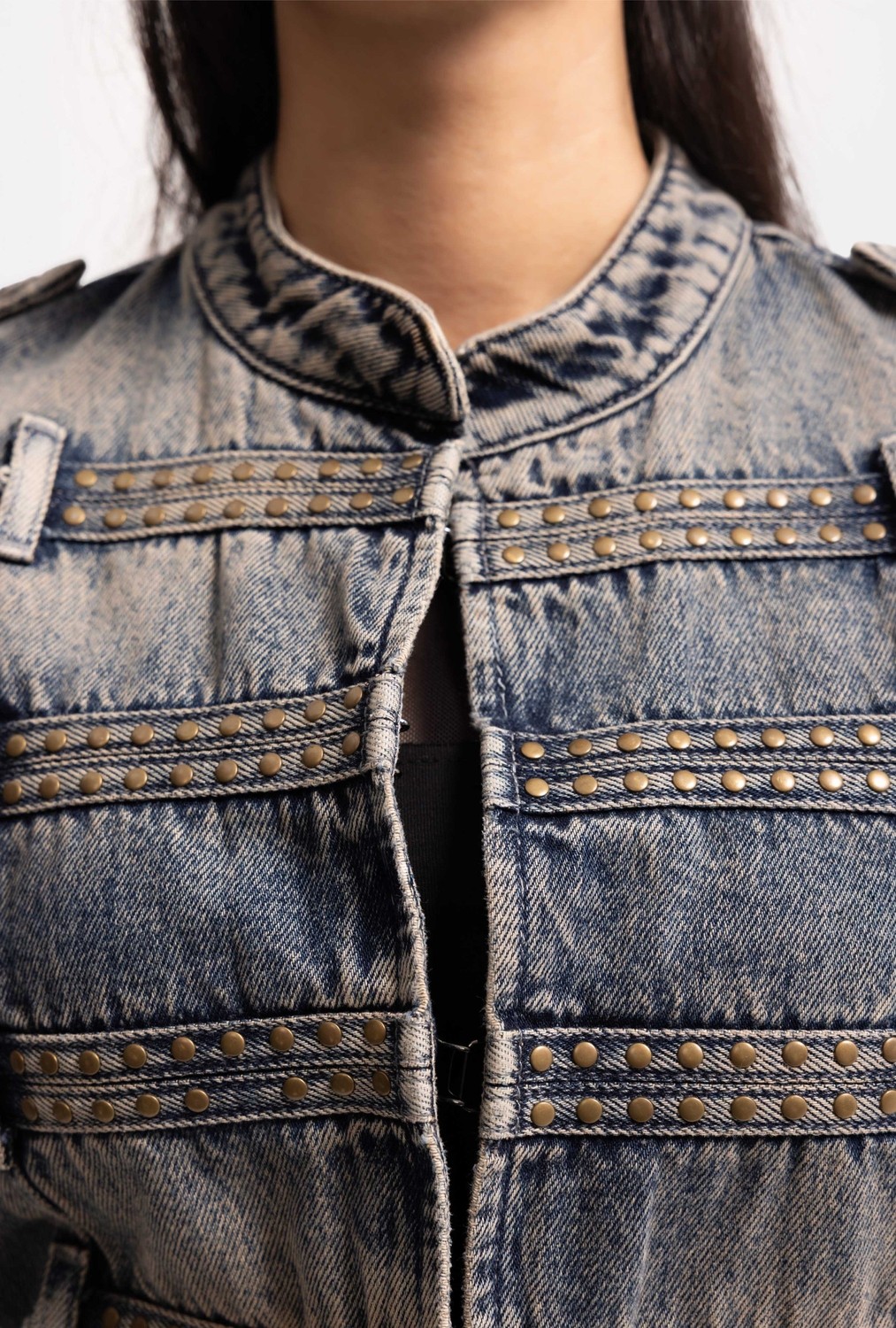 It's Basic Kadın T.kot 4W6-32 Kemer Boy Napolyon Stil Özel Tasarım Denim Ceket görsel 4