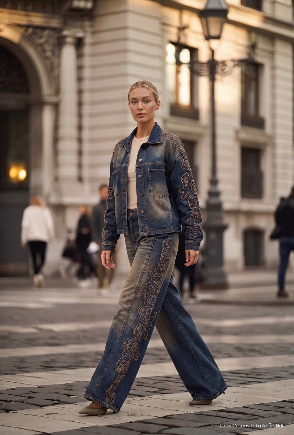 It's Basic Kadın Koyu Kot 4W6-32 Oversize Nakış Detaylı Tasarım Denim Ceket görsel 3