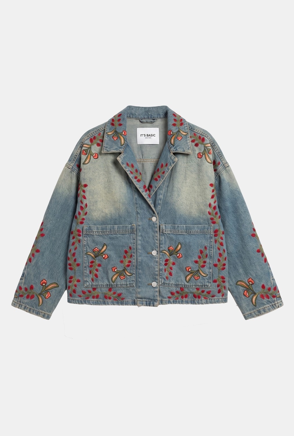 It's Basic Kadın T.kot Rengi 2S566 Çiçek Nakışlı Oversize Tasarım Denim Ceket görsel 3