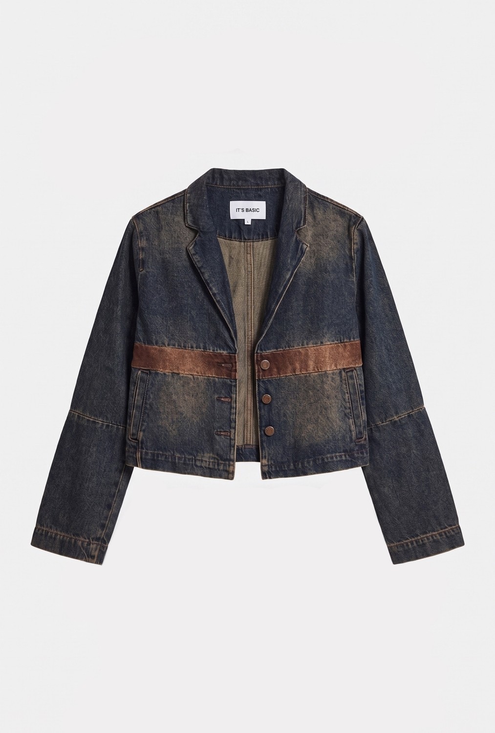 It's Basic Kadın Koyu Kot 2W6-8 Oversize Kemer Boy Tasarım Denim Ceket görsel 2