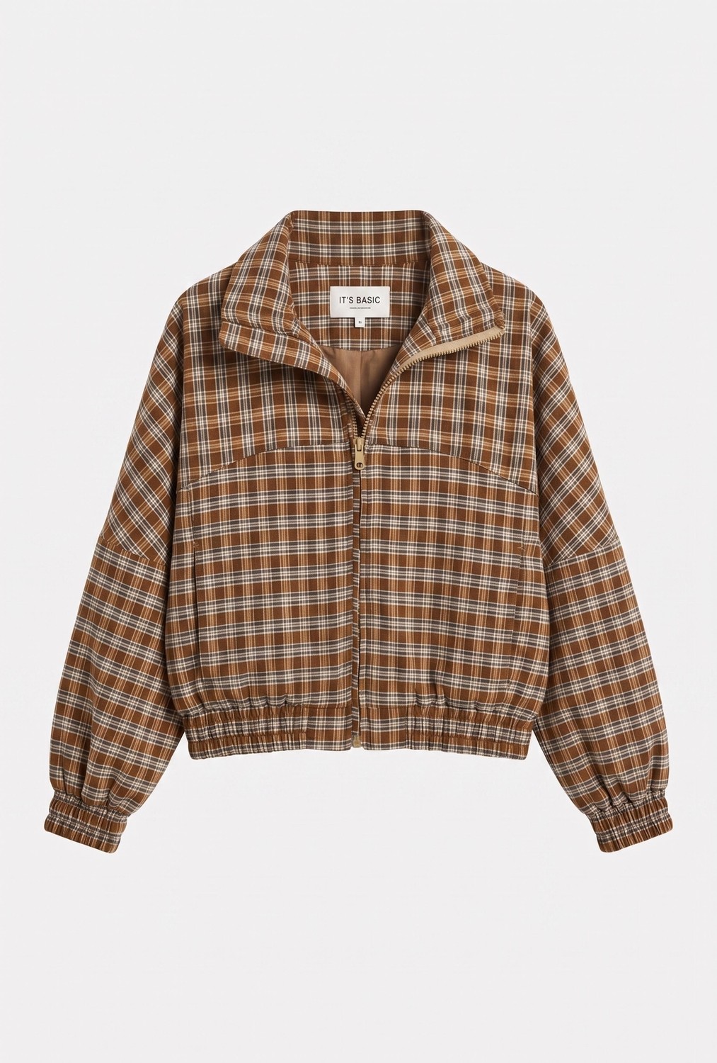 It's Basic Kadın Kahve Ekose W6-32 Oversize Kemer Boy Tasarım Ceket
