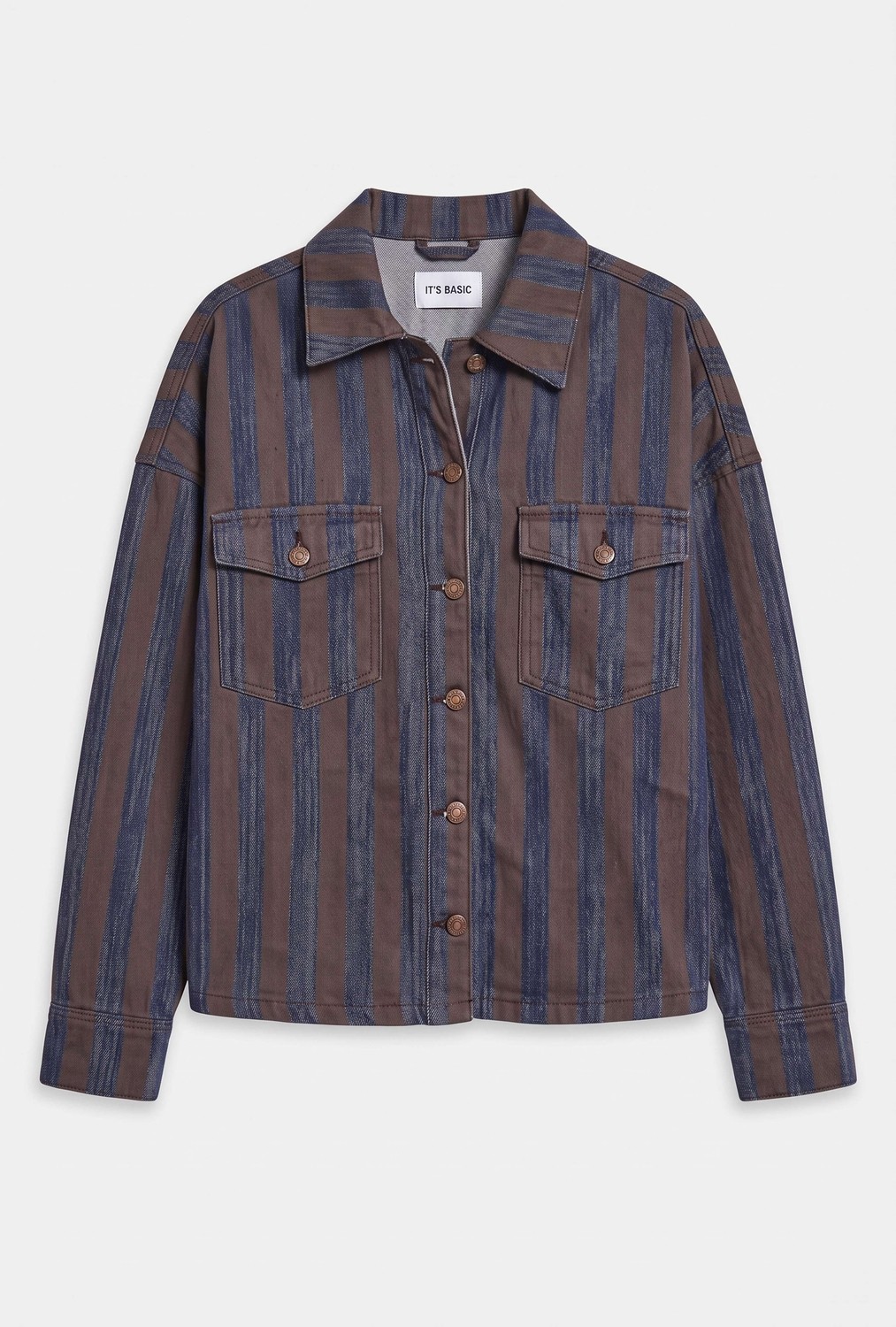 It's Basic Kadın Kahve Kot Çizgili 1W6-7 Oversize Denim Ceket