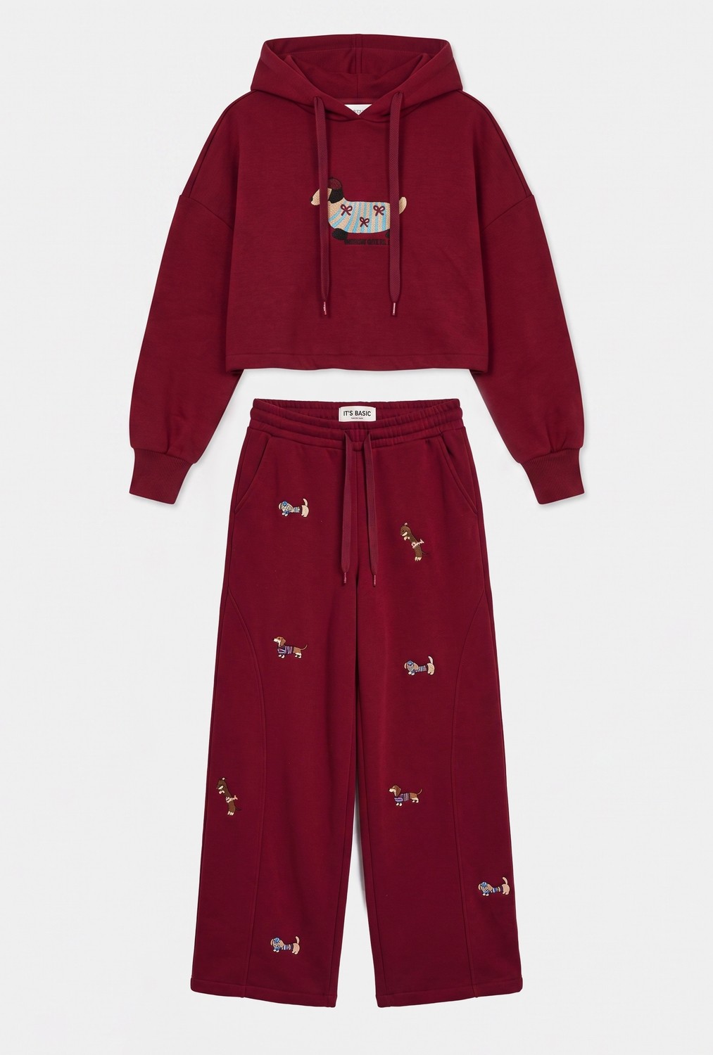 It's Basic Kadın Bordo W6-35 Sweatshirt Eşofman Pantolon 2'li Nakış Figürlü Tasarım Takım görsel 4