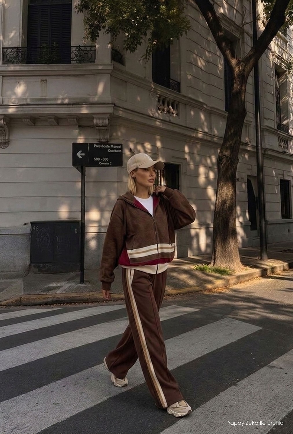 It's Basic Kadın Kahve W6-16 Üst Sweatshirt Polar Alt Eşofman Pantolon 2'li Tasarım Takım