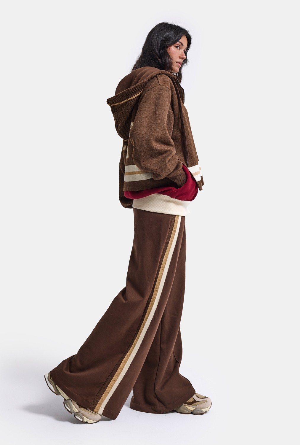 It's Basic Kadın Kahve W6-16 Üst Sweatshirt Polar Alt Eşofman Pantolon 2'li Tasarım Takım görsel 4
