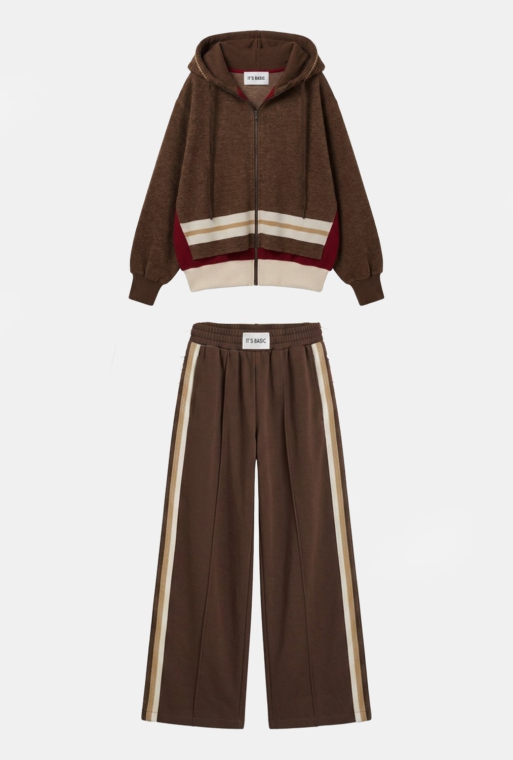 It's Basic Kadın Kahve W6-16 Üst Sweatshirt Polar Alt Eşofman Pantolon 2'li Tasarım Takım görsel 5