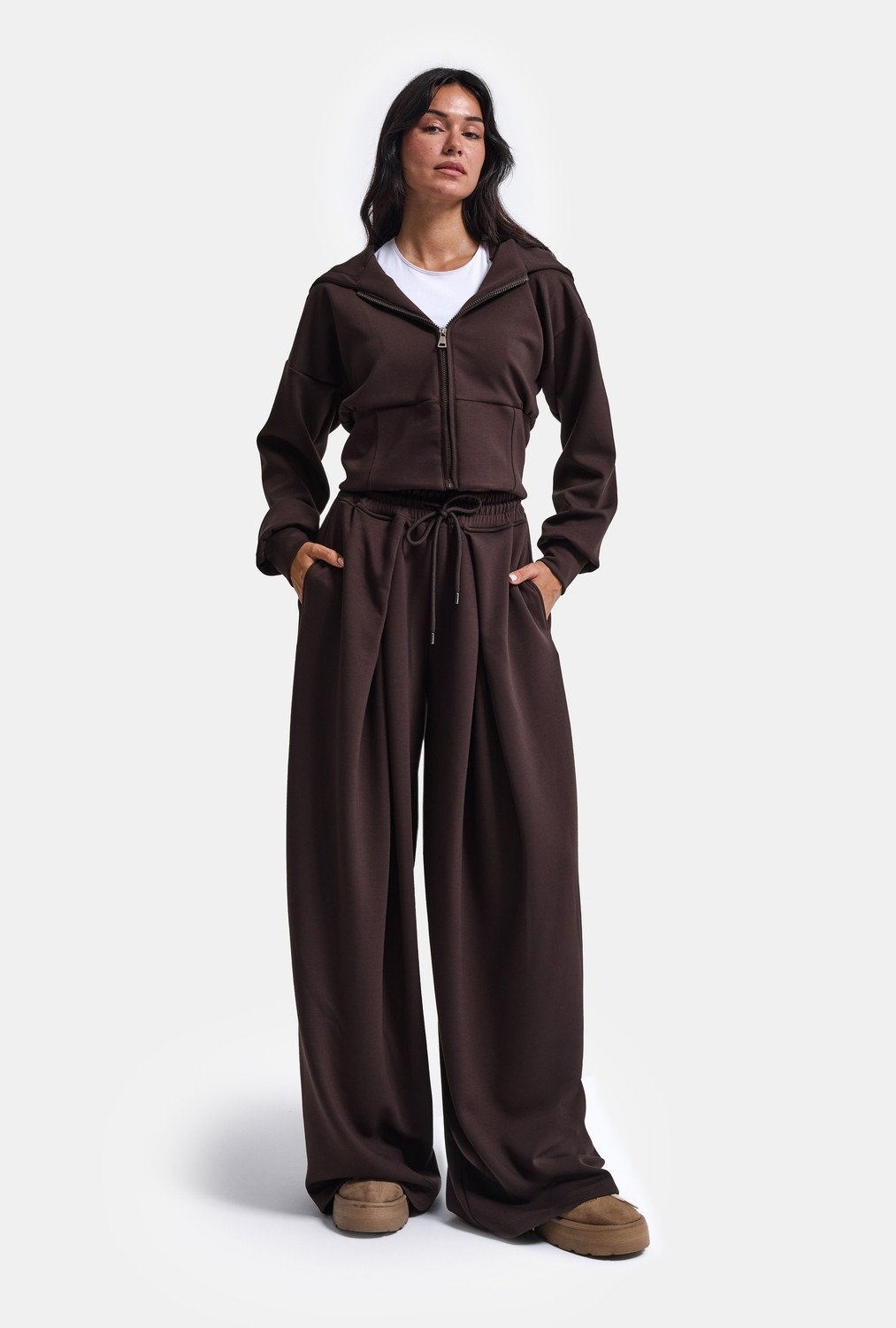 It's Basic Kadın Bordo W6-35 Üst Polar Alt Eşofman Pantolon 2'li Takım