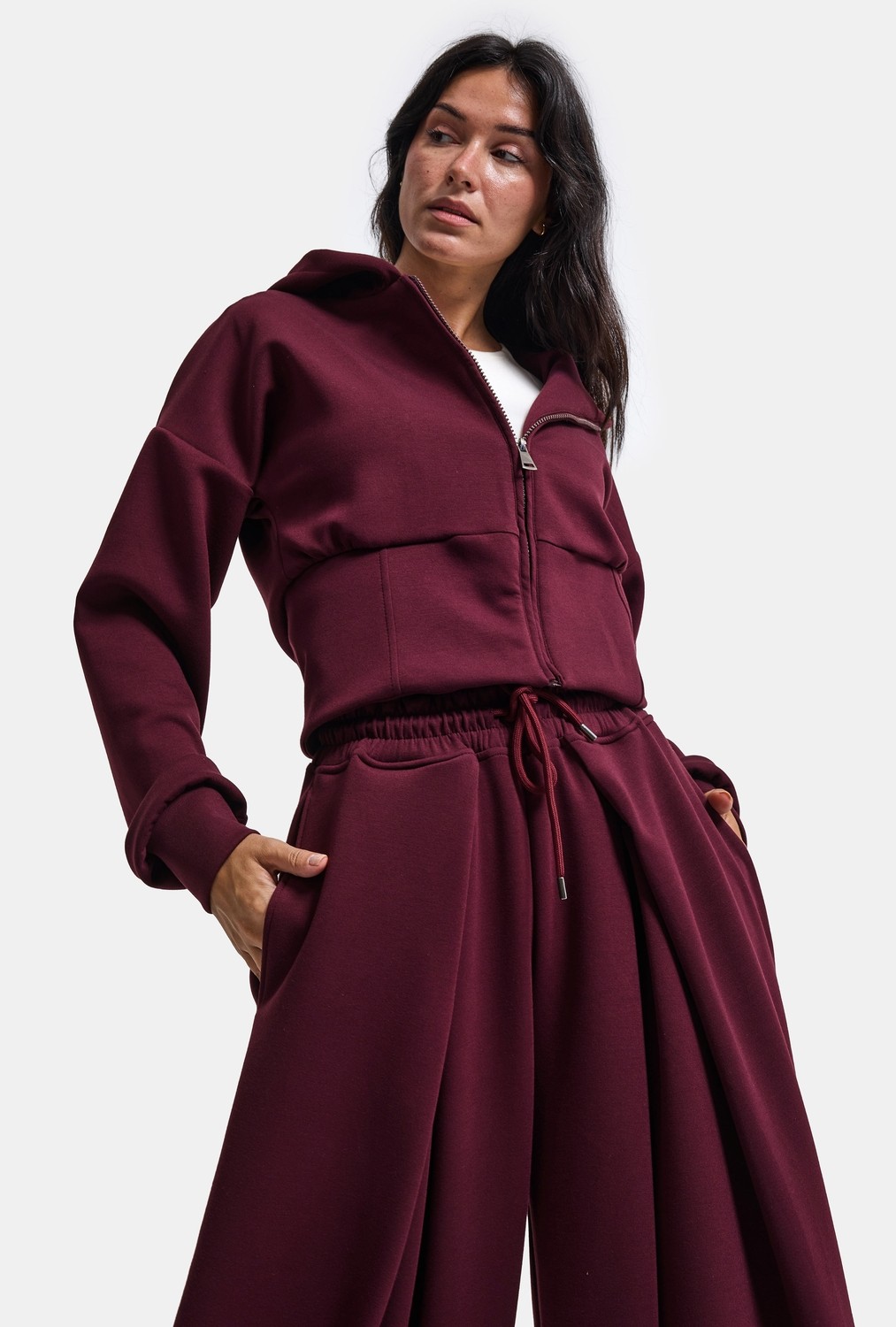 It's Basic Kadın Bordo W6-35 Üst Polar Alt Eşofman Pantolon 2'li Takım görsel 8