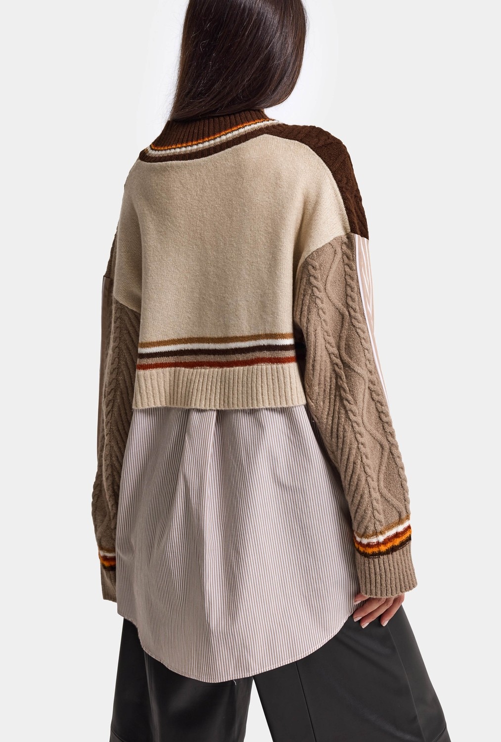 It's Basic Kadın Kahve W6-16 Oversize Gömlek Kumaş Detaylı Özel Tasarım Triko Hırka görsel 4