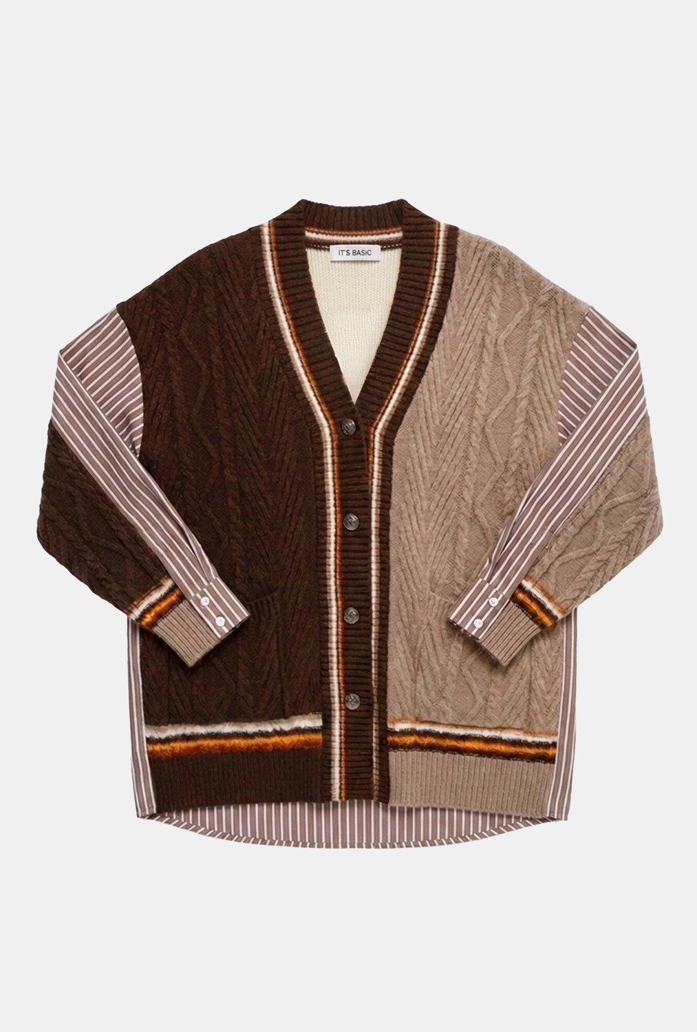 It's Basic Kadın Kahve W6-16 Oversize Gömlek Kumaş Detaylı Özel Tasarım Triko Hırka görsel 5