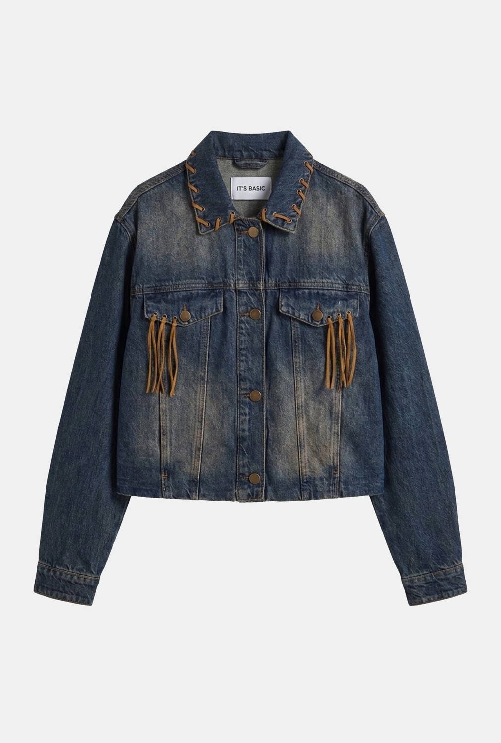 It's Basic Kadın T.kot Rengi 2W6-8 Kemer Boy Süet Detaylı Tasarım Denim Ceket
