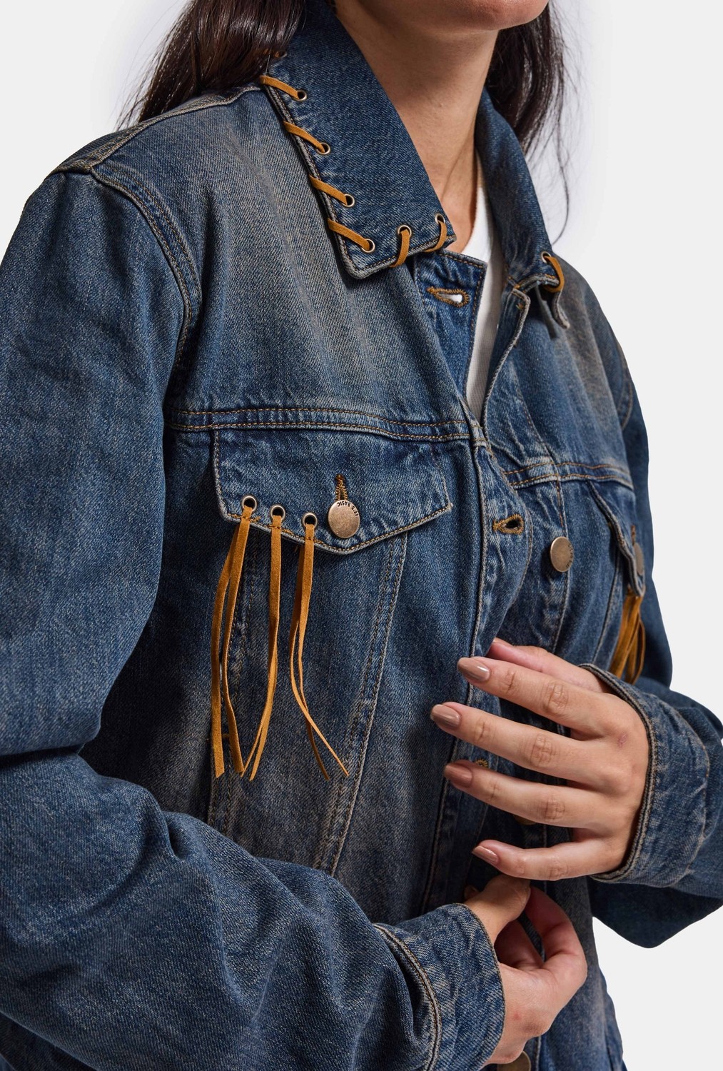 It's Basic Kadın T.kot Rengi 2W6-8 Kemer Boy Süet Detaylı Tasarım Denim Ceket görsel 3