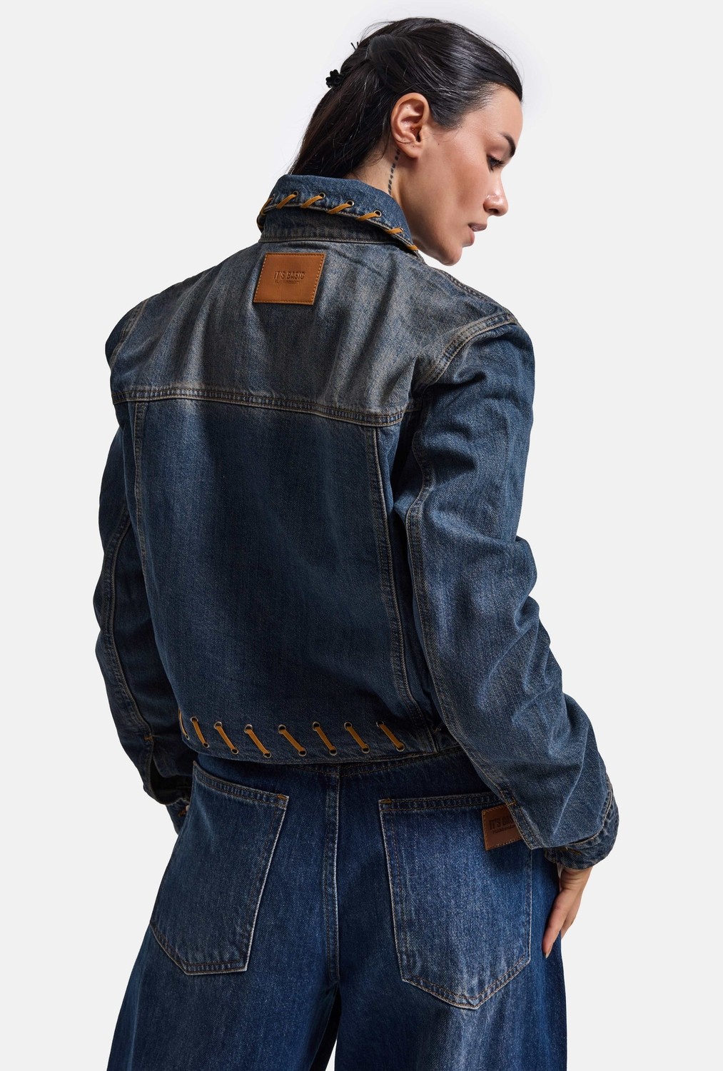 It's Basic Kadın T.kot Rengi 2W6-8 Kemer Boy Süet Detaylı Tasarım Denim Ceket görsel 7