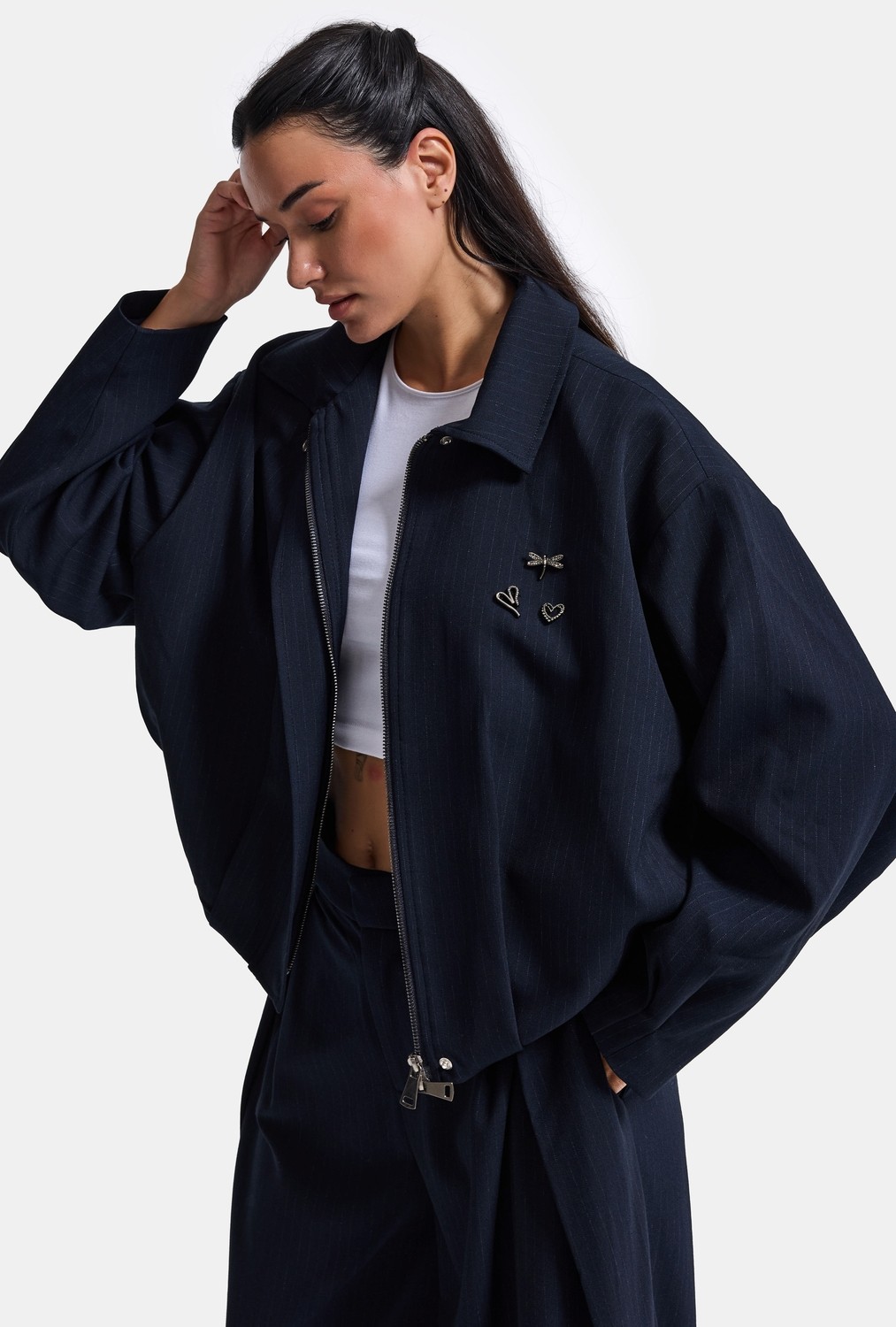 It's Basic Kadın Lacivert W6-56 Bomber Oversize Aksesuar Detaylı Tasarım Ceket görsel 2
