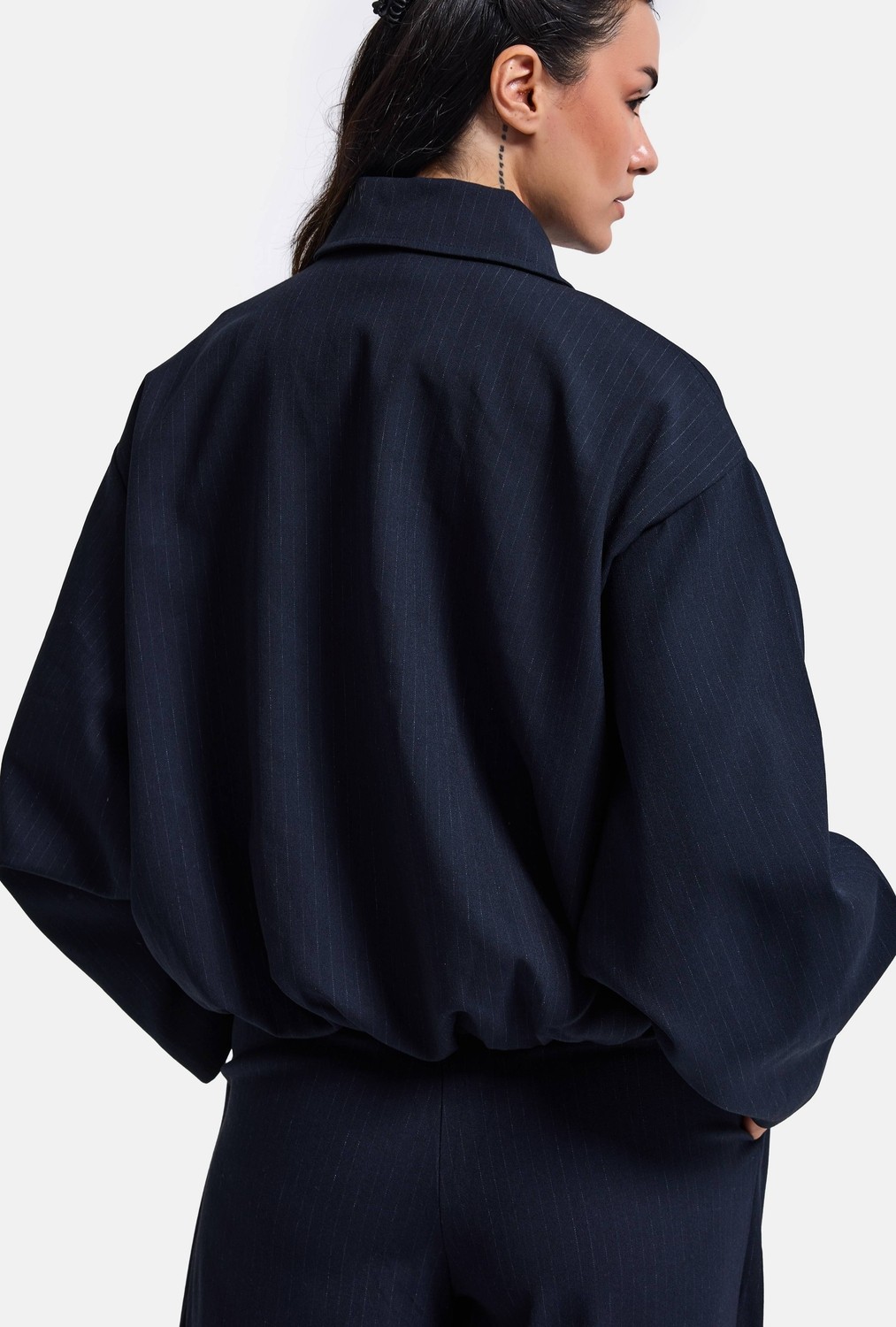 It's Basic Kadın Lacivert W6-56 Bomber Oversize Aksesuar Detaylı Tasarım Ceket görsel 5