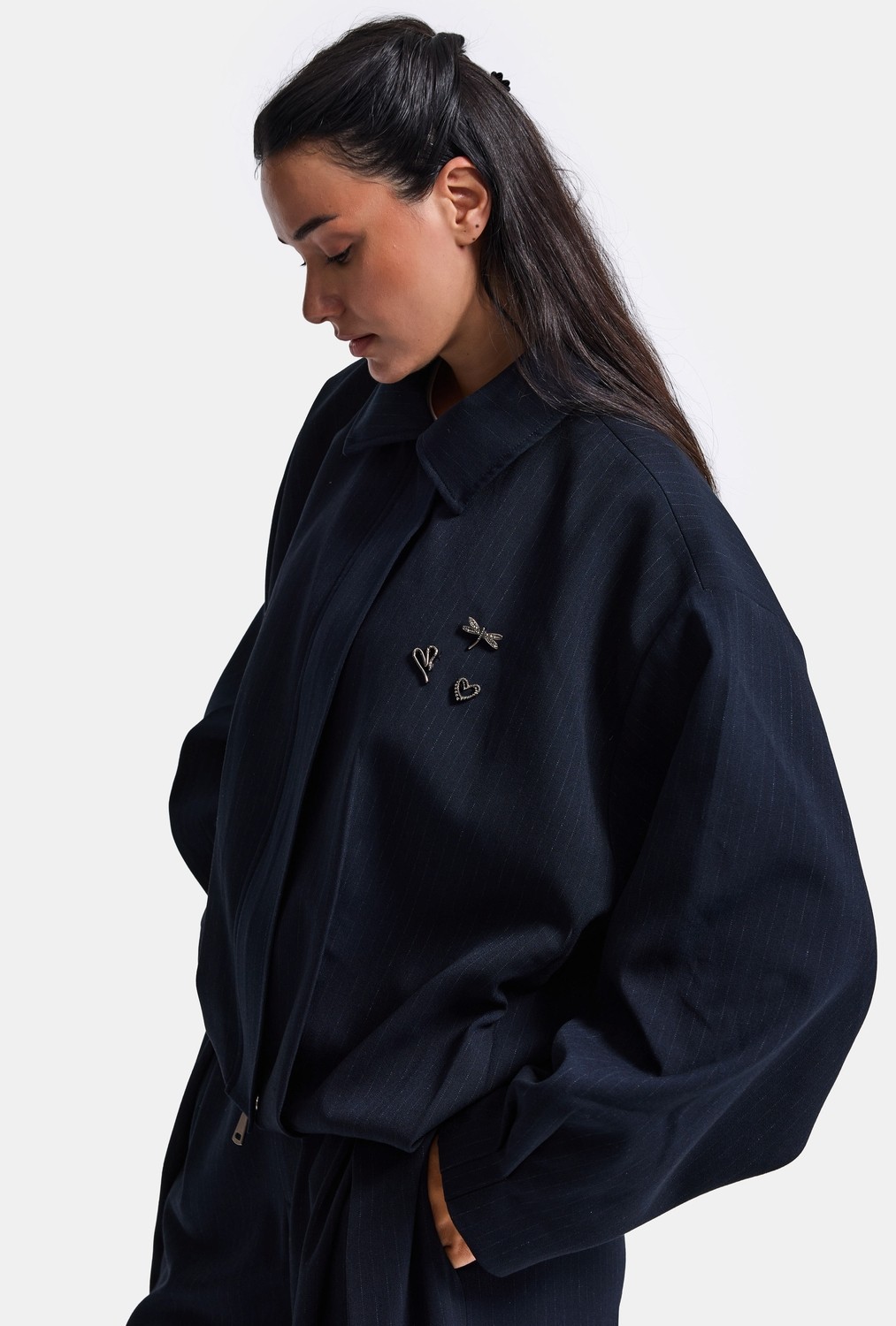 It's Basic Kadın Lacivert W6-56 Bomber Oversize Aksesuar Detaylı Tasarım Ceket görsel 7