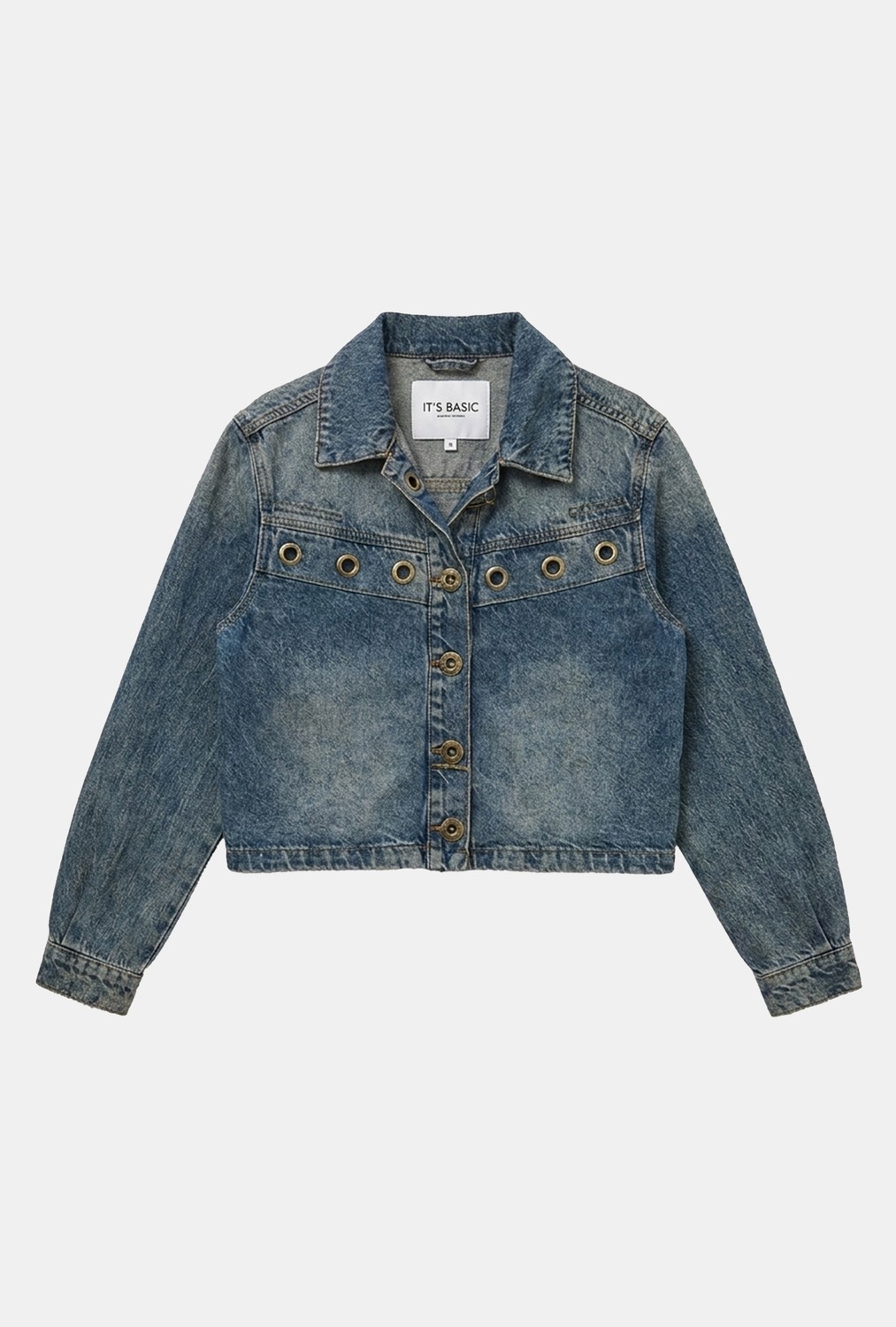 It's Basic Kadın Kot Rengi 4W6-8 Kemer Boy Kuş Gözü Detaylı Özel Tasarım Denim Ceket