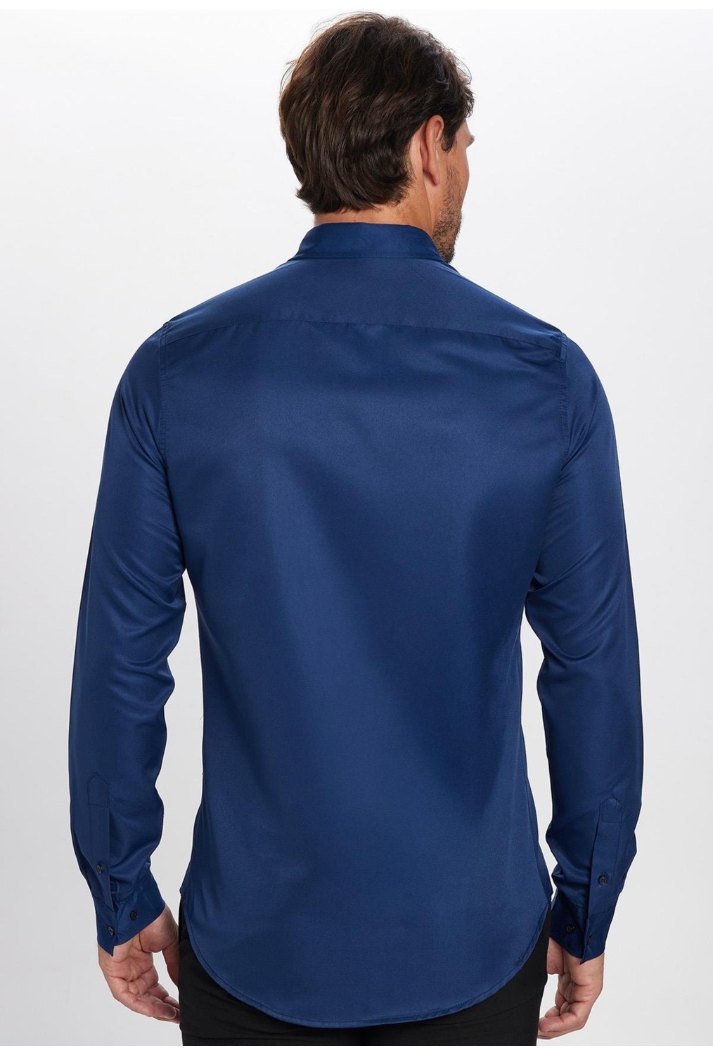 Tudors Slim Fit Uzun Kollu Kolay Ütü Teri Emen Nefes Alan Doku Kravatlık Dört Mevsim Beyaz Erkek Gömlek görsel 8