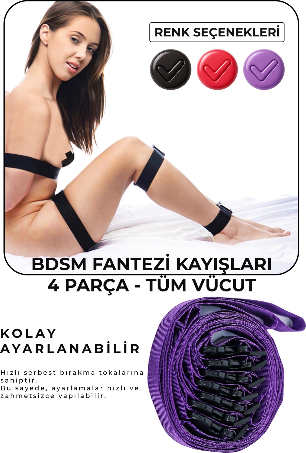 Heleni Siyah 4 Parça Bdsm Vücut Aksesuarı, Fantazi Sex Aleti görsel 6