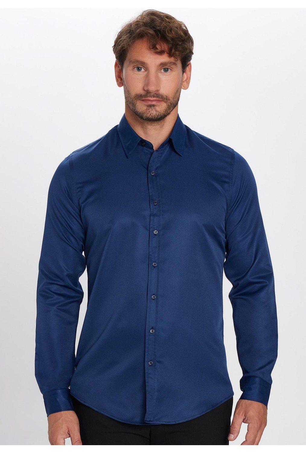 Tudors Slim Fit Uzun Kollu Kolay Ütü Teri Emen Nefes Alan Doku Kravatlık Dört Mevsim Beyaz Erkek Gömlek görsel 5