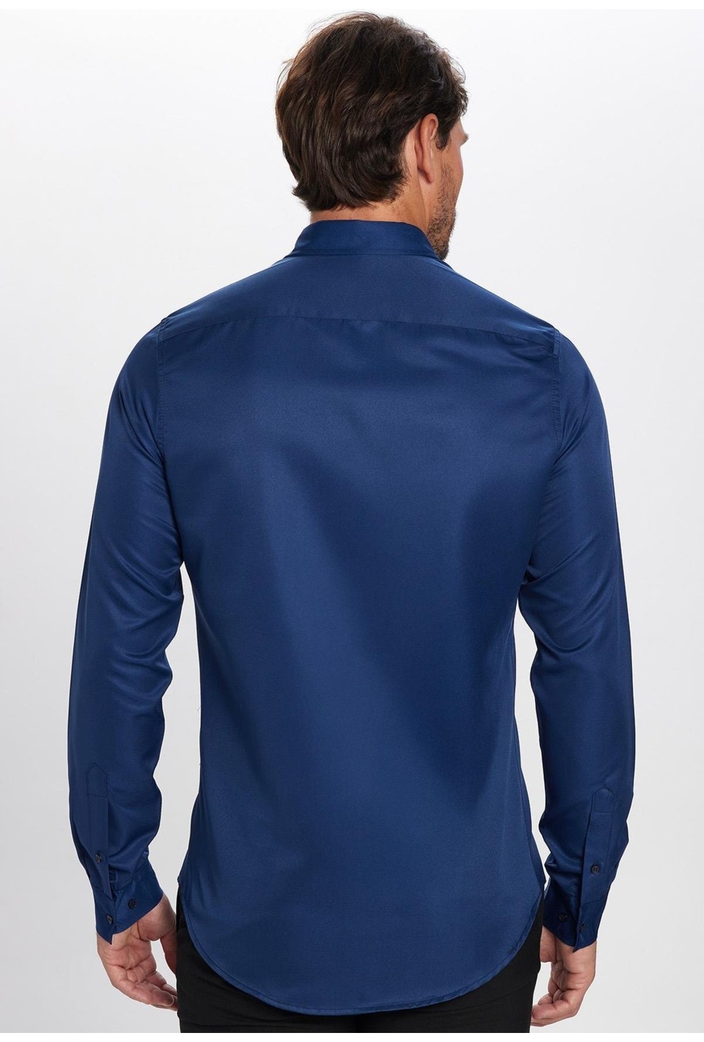 Tudors Slim Fit Uzun Kollu Kolay Ütü Teri Emen Nefes Alan Doku Kravatlık Dört Mevsim Beyaz Erkek Gömlek görsel 6