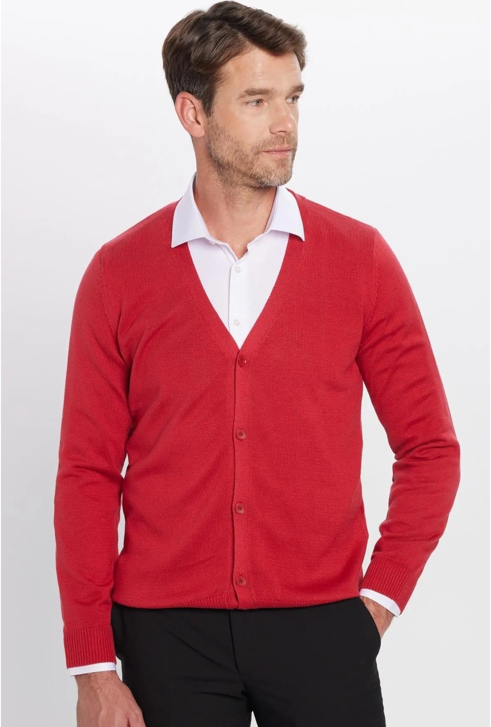 Tudors Erkek Slim Fit Dar Kesim Düğmeli Düz Pamuk Hırka görsel 4