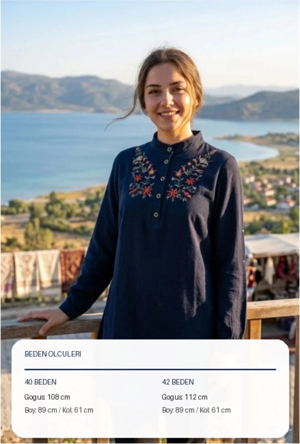 Kado Siyah Keten 4 Düğmeli Döşü Işlemeli Tunik Kullanışlı Kaliteli Terletmez Güzel Şık